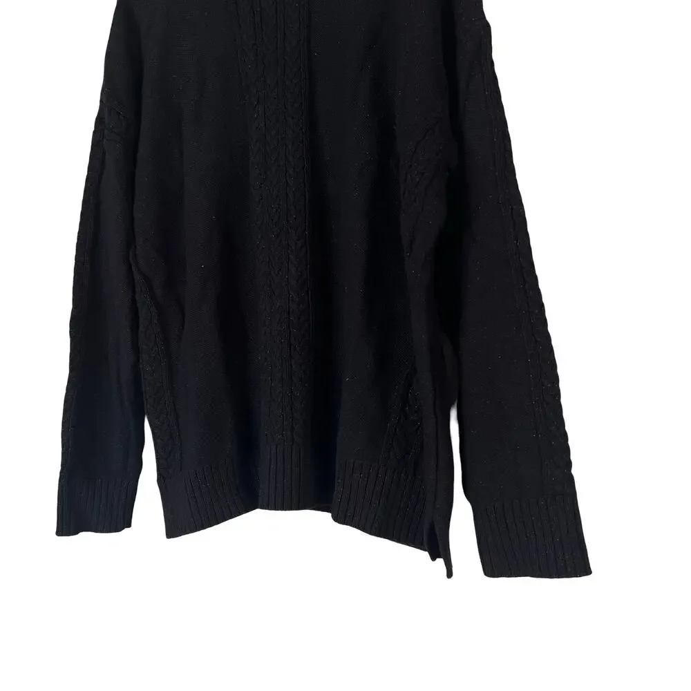 A551050 ISAAC MIZRAHI Cable Stitch Turtleneck Sweater Pitch Black XL
